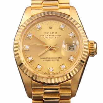 Ladies Rolex 18K Yellow Gold Datejust President Watch Gold Champagne Dial 6917 (SKU 5311314AMT)