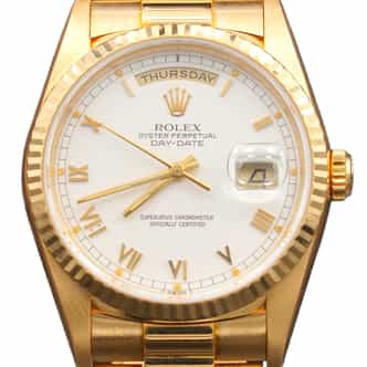 Mens Rolex 18K Gold Day-Date President Watch White Roman Dial 18238 (SKU E200453AMT)