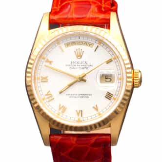Mens Rolex 18K Gold Day-Date President Watch White Roman Dial 18238 (SKU E200453BRAMT)