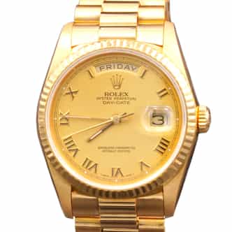 Mens Rolex 18K Gold Day-Date President Watch Gold Champagne Roman Dial 18238 (SKU W327113AMT)