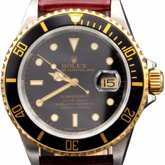 Mens Rolex Two-Tone Submariner 16613T Watch with Black Dial (SKU Z878762BRAMT)