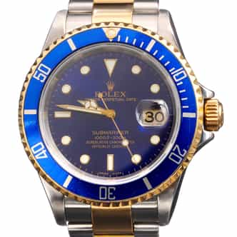 Mens Rolex Two-Tone 18K/SS Submariner Watch Blue Dial 16613T (SKU Z878762FPAMT)