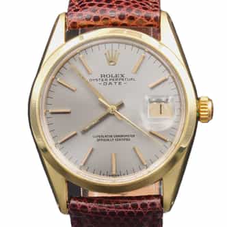 Mens Rolex Gold Shell Date Watch with Slate Gray Dial 1550 (SKU 3131784AMT)
