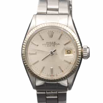 Vintage Ladies Rolex Stainless Steel Date 6517 Watch Silver Dial (SKU 6517FPAMT)