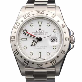 Mens Rolex Stainless Steel Explorer II Watch Bezel Engraved Rehaut White Dial 16570T (SKU G080576AMT)