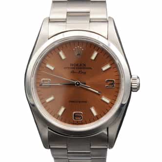 Mens Rolex Stainless Steel Air-King Watch Salmon Arabic Dial 14000 (SKU U668417SAMT)