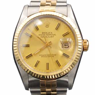 Mens Rolex Two-Tone Datejust Watch Gold Champagne Dial 16013 (SKU 9675623JAMT)