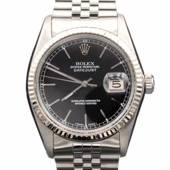 Mens Rolex Stainless Steel Datejust Watch Black Dial 16014 (SKU R355653AMT)