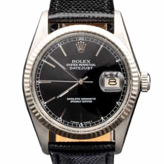 Mens Rolex Stainless Steel Datejust 16014 Watch Black Dial Black Leather (SKU R355653BLAMT)