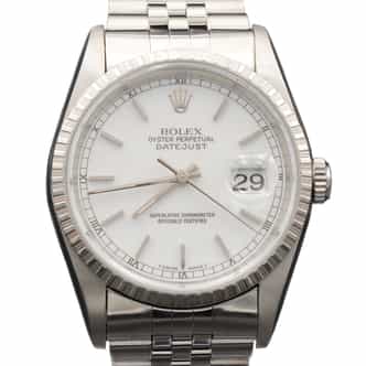 Mens Rolex Stainless Steel Datejust Watch with White Dial 16220 (SKU 16220FPJAMT)