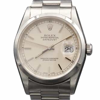 Mens Rolex Stainless Steel Datejust Silver Dial and Oyster Band 16200 (SKU 16200FPOAMT)