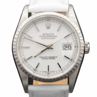 Mens Rolex Stainless Steel Datejust Watch White Dial White Band 16220 (SKU 16220FPWAMT)