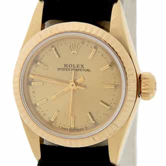 Ladies Rolex 14K Yellow Gold Oyster Perpetual 67197 Watch Champagne Dial (SKU 8900790FPAMT)