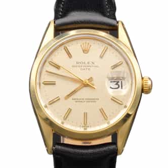 Vintage Mens Rolex 14K Gold Shell Date Watch Ref. 1550 with Gold Mosaic Dial (SKU BT3388677AMT)