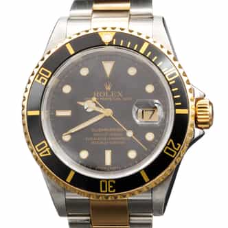 Mens Rolex Two-Tone Submariner 16613T Watch with Black Dial & Bezel (SKU Z899504AMT)