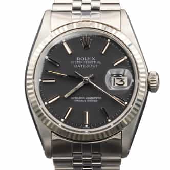 Mens Rolex Stainless Steel Datejust 1601 Watch with Black Dial (SKU 1601BLFPAMT)