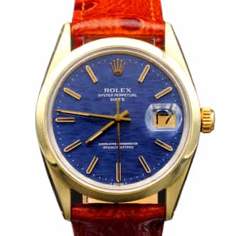 Mens Rolex 14K Gold Shell Date Watch Blue Mosaic Dial 1550 (SKU 5491231BRAMT)