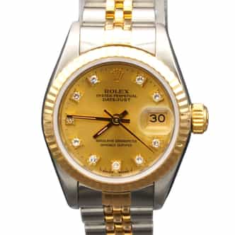 Ladies Rolex Datejust 2Tone 18k Gold & Steel Watch 69173 with Gold Diamond Dial (SKU 9094461FPAMT)