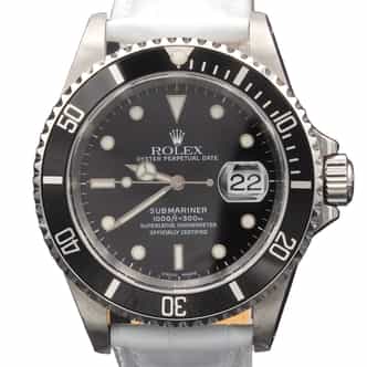 Mens Rolex Stainless Steel Submariner Watch Black Dial White Band 16610 (SKU A795348WAMT)