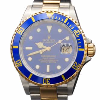 Mens Rolex Two-Tone 18K/SS Submariner Watch Blue Dial 16613 with Rolex Papers (SKU F873064AMT)