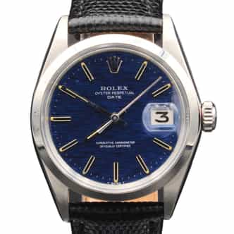 Mens Rolex Stainless Steel Date Watch 1500 with Rare Blue Mosaic Dial (SKU 2350829BLAMT)