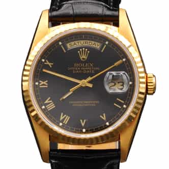 Mens Rolex 18K Gold Day-Date President Watch Black Roman Dial 18238 (SKU L392740BLAMT)