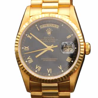 Mens Rolex 18K Gold Day-Date President Watch Black Roman Dial 18238 (SKU L392740FPAMT)
