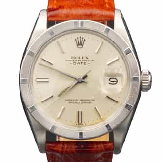 Vintage 1501 Mens Rolex Stainless Steel Date Watch Silver Dial Brown Strap (SKU 914078BRAMT)
