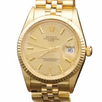Mens Rolex 14K Yellow Gold Date Watch Gold Champagne Dial 15037 (SKU 9426499AMT)