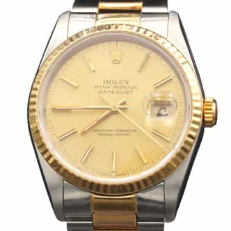 Mens Rolex Two-Tone 18K/SS Datejust Watch Gold Champagne Dial 16233 (SKU E773360OAMT)