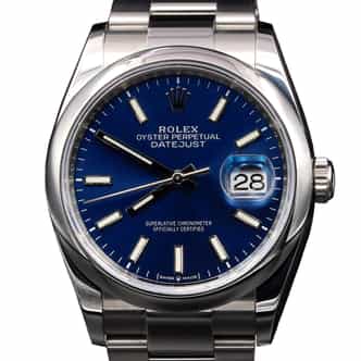 Mens Rolex Stainless Steel Datejust Watch Blue Dial Box and Card 126200 (SKU 85M5507NAMT)