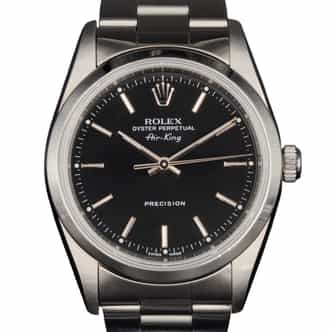 Mens Rolex Stainless Steel Air-King Watch Black Dial 14000 w/ Rolex Paper and Card (SKU U611177AMT)