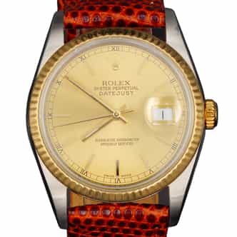 Mens Rolex Two-Tone 18K/SS Datejust Watch Gold Champagne Dial 16233 (SKU E540560GAMT)