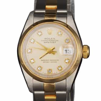 Ladies Rolex Two-Tone 18K/SS Datejust Watch Silver Diamond Dial 69163 (SKU 69163APAMT)