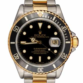 Mens 1990s Rolex 2Tone Submariner Watch Black 16613 (SKU 16613BFPAMT)