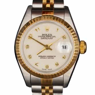 Rolex Datejust 79173 Ladies 18K Gold Steel Watch with Ivory Anniversary Arabic Dial (SKU A214019AMT)