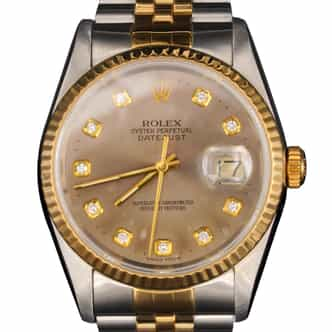 Mens Rolex Two-Tone Datejust Factory Slate Gray Diamond Dial 16233 (SKU W478639AMT)