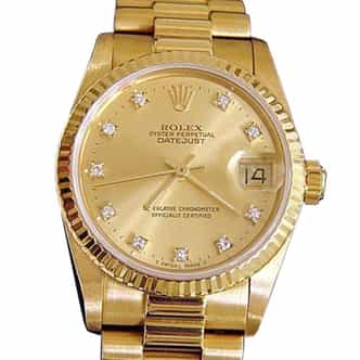 Mid Size Rolex 18K Yellow Gold Datejust Champagne Diamond 68278 (SKU R541045MT)
