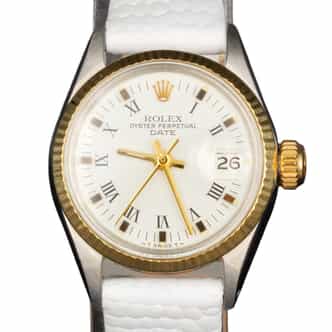 Ladies Rolex Two-Tone 14K/SS Date Watch White Roman Dial 6517 (SKU 2080112AMT)