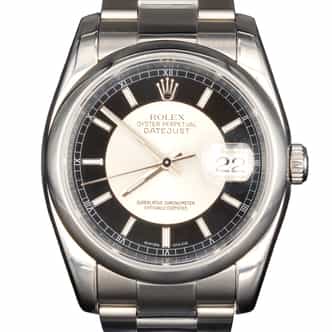 Mens Rolex Stainless Steel Datejust Watch Black Silver Tuxedo Dial 116200 (SKU A084703AMT)
