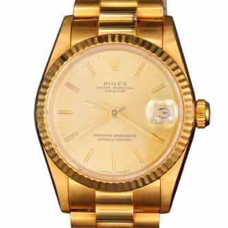 Ladies 31mm MidSize Rolex 18K Yellow Gold Datejust President  68278 (SKU L414708AMT)