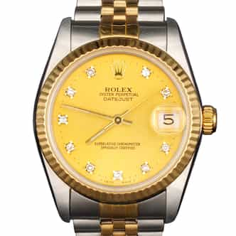 Ladies Mid Size Rolex Two-Tone Datejust Watch Gold Champagne Diamond 68273 (SKU R955284AMT)