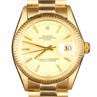 Mens Rolex 14K Yellow Gold Date Watch Champagne Dial 1500 (SKU 3598759AMT)