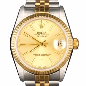 Mid Size Rolex Two-Tone Datejust Watch Gold Dial 68273 w/ Box and Papers (SKU R955284JAMT)