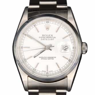 Mens Rolex Stainless Steel Datejust Watch White Dial 16200 (SKU P762742AMT)