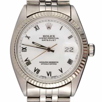 Mens Rolex Stainless Steel Datejust Watch White Roman Dial 16014 (SKU 6132223AMT)