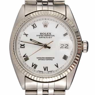 Mens Rolex Stainless Steel Datejust Watch White Roman Dial 16014 (SKU 6132223AMT)