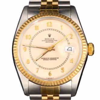 Mens Rolex 2Tone 18K/SS Datejust Watch Cream Arabic Dial 16013 (SKU 8570844AMT)