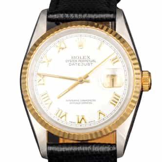 Mens Rolex Two-Tone 18K/SS Datejust Watch White Roman Dial 16233 (SKU S977499BLAMT)