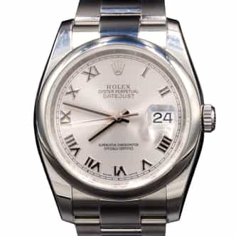 Mens Rolex Stainless Steel Datejust Watch Silver Roman Dial 116200 (SKU 116200FPOAMT)